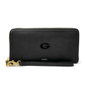 Women's Fossil Black Georgia Bulldogs Logan RFID Zip-Around Leather Clutch