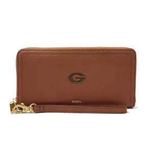 Women's Fossil Brown Georgia Bulldogs Logan RFID Zip-Around Leather Clutch