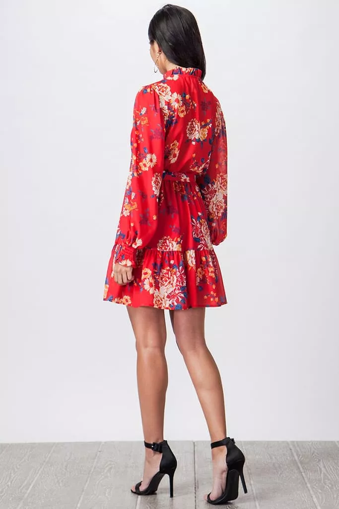 Zeta floral mini red floral print dress